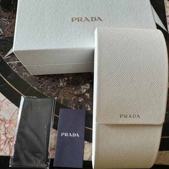 NEW PRADA Genuine SUNGLASSES  Packing Box, Hard Case, Wipe Cloth, OPTICAL White - Picture 1 of 9